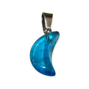 Pendentif Verre de Murano Croissant de Lune Bleu Clair