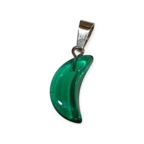 Pendentif Verre de Murano Croissant de Lune Vert Bouteille