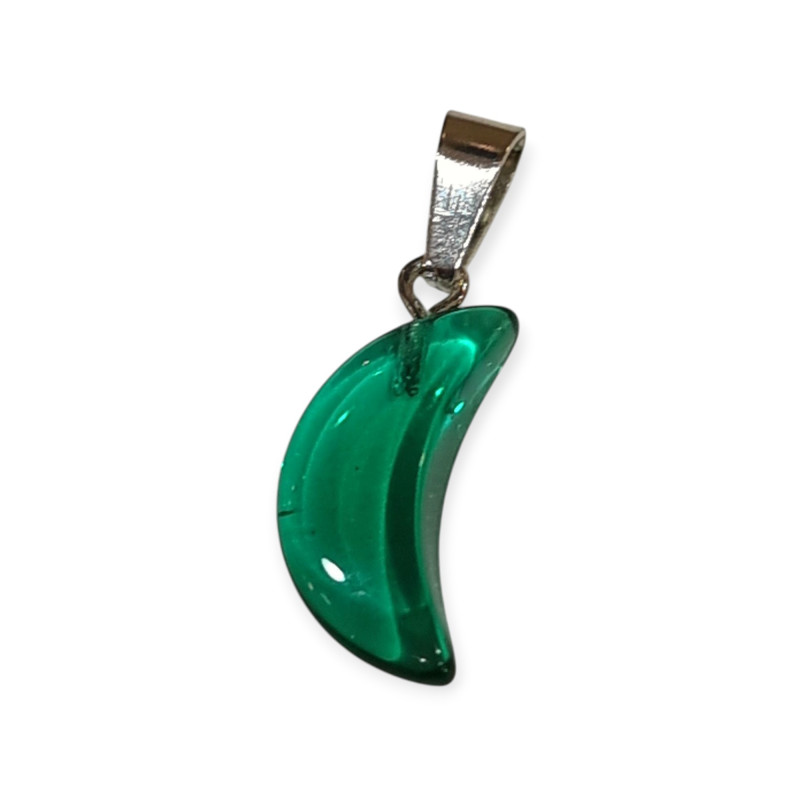 Pendentif Verre de Murano Croissant de Lune Vert Bouteille