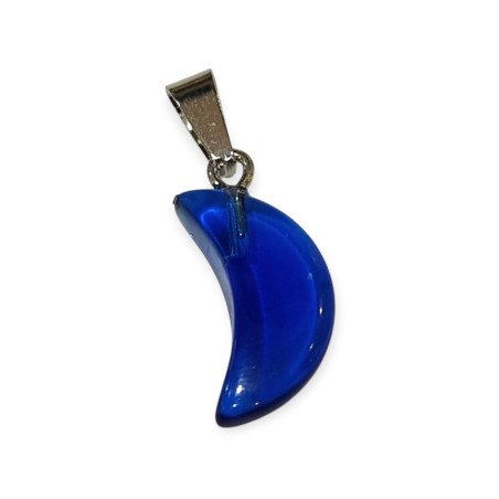 Pendentif Verre de Murano Croissant de Lune Bleu Nuit