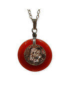 Pendentif Cornaline Donut Dragon Chinois avec Chaîne Acier Inox