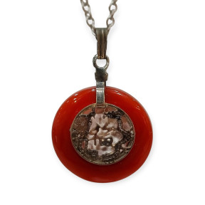 Pendentif Cornaline Donut Dragon Chinois avec Chaîne Acier Inox