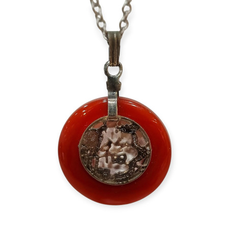 Pendentif Cornaline Donut Dragon Chinois avec Chaîne Acier Inox