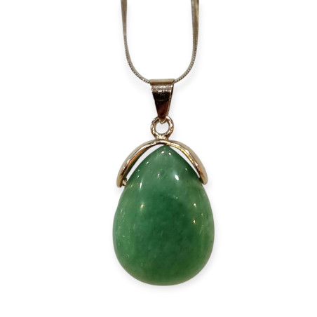 Pendentif Aventurine Verte avec Chaîne Acier Inox