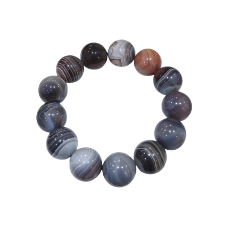 Bracelet Agate Du Botswana Pierres Rondes 16mm