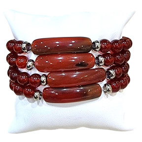 Bracelet Cornaline avec plaque Pierres rondes 8mm (s)