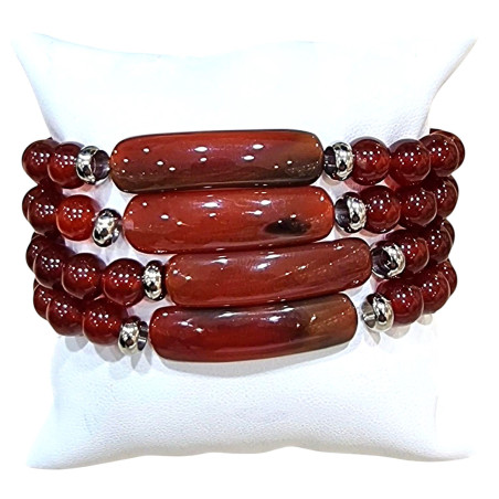 Bracelet Cornaline avec plaque Pierres rondes 8mm (s)