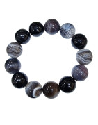 Bracelet Agate Du Botswana  et Obsidienne Œil Céleste Pierres Rondes 16mm