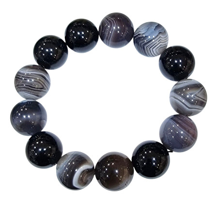 Bracelet Agate Du Botswana  et Obsidienne Œil Céleste Pierres Rondes 16mm