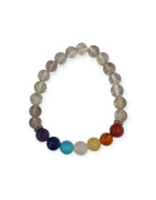 Bracelet Quartz Fumé 7 Chakras Pierres Rondes 8mm
