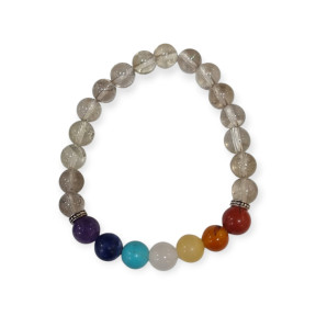 Bracelet Quartz Fumé 7 Chakras Pierres Rondes 8mm