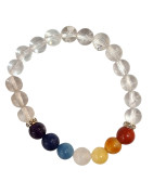 Bracelet Cristal de Roche 7 Chakras Pierres Rondes 8mm