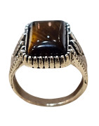 Bague Œil de Tigre Métal Argenté Taille 61
