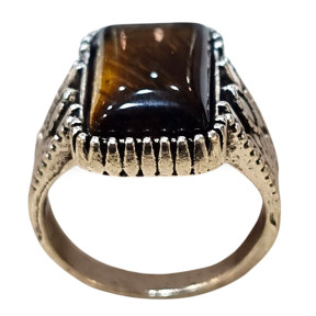 Bague Œil de Tigre Métal Argenté Taille 61