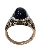 Bague Onyx Noir Métal Argenté Taille 59