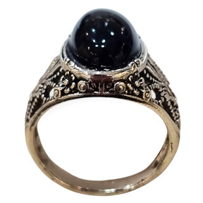 Bague Onyx Noire Métal Argenté Taille 59