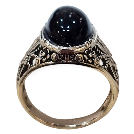 Bague Onyx Noire Métal Argenté Taille 59