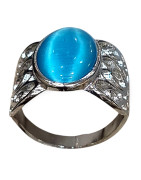 Bague Sélénite Bleue Métal Argenté Taille 59