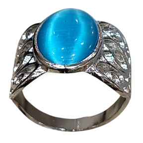 Bague Sélénite Bleue Métal Argenté Taille 59