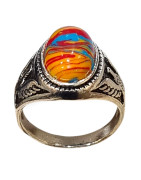 Bague Bakélite Métal Argenté Taille 67
