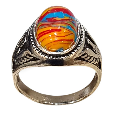 Bague Bakélite Métal Argenté Taille 67