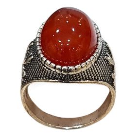 Bague Cornaline Métal Argenté Taille 65