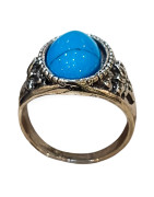Bague Turquoise Reconstituée Métal Argenté Taille 61