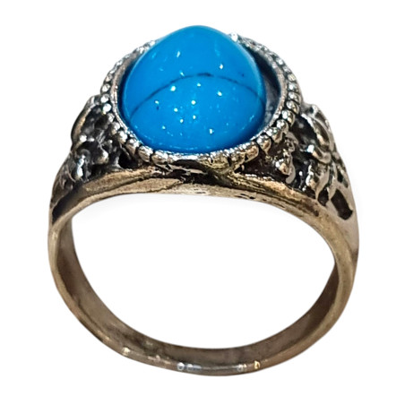 Bague Turquoise Reconstituée Métal Argenté Taille 61