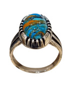 Bague Bakélite Métal Argenté Taille 64