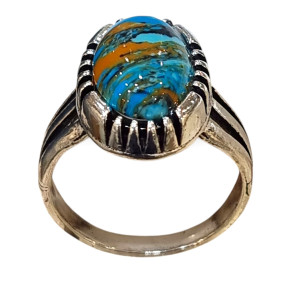 Bague Bakélite Métal Argenté Taille 64