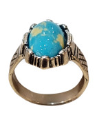 Bague Bakélite Métal Argenté Taille 62