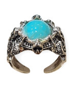 Bague Turquoise Reconstituée Métal Argenté Taille 62