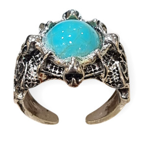Bague Turquoise Reconstituée Métal Argenté Taille 62