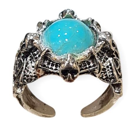 Bague Turquoise Reconstituée Métal Argenté Taille 62