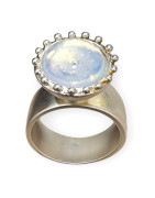 Bague Verre Opaline Argent 925 Tête Interchangeable