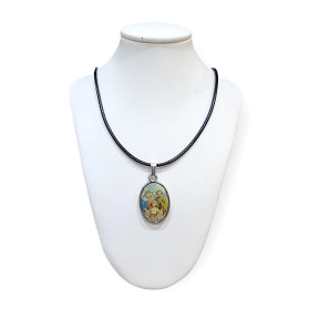 Pendentif Médaillon Bakélite Marie Joseph Enfant Jésus sur Cordon