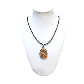 Pendentif Médaillon Bakélite Icône Marie sur Cordon