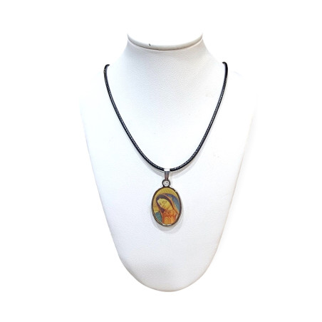 Pendentif Médaillon Bakélite Icône Marie sur Cordon