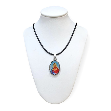 Pendentif Médaillon Bakélite Vierge Marie Sacré Cœur sur Cordon