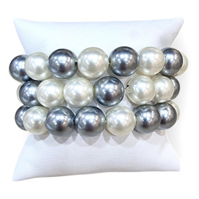 Bracelet Perles de Majorque Blanches et Grises 14mm