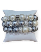 Bracelet Perles de Majorque Blanches et Grises avec Inserts Swarovski 14mm