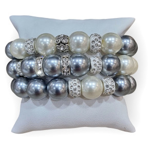 Bracelet Perles de Majorque Blanches et Grises avec Inserts Swarovski 14mm