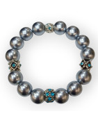 Bracelet Perles de Majorque Grises avec Inserts Swarovski Bleu Ciel 14mm