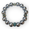 Bracelet Perles de Majorque Grises avec Inserts Swarovski Bleu Ciel 14mm