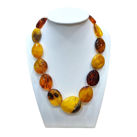 Collier Ambre Baltique Multicolore 16 Pierres Ovales 40 cm