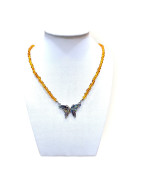 Collier Ambre Baltique avec Pendentif Papillon en Nacre 45cm