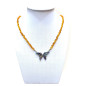 Collier Ambre Baltique avec Pendentif Papillon en Nacre 45cm