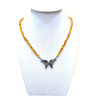 Collier Ambre Baltique avec Pendentif Papillon en Nacre 45cm