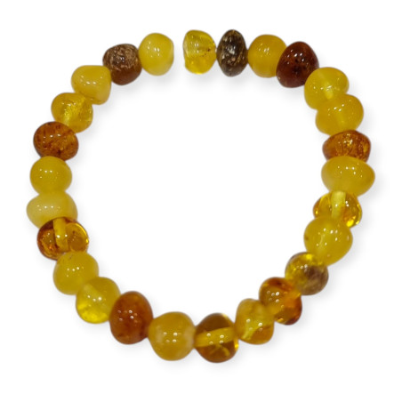 Bracelet Ambre Baltique Multicolore Pierres Rondes Polies