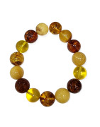 Bracelet Ambre Baltique Multicolore Pierres Rondes 12mm